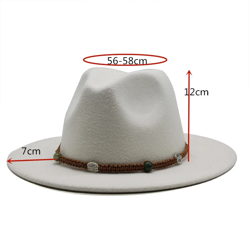 Seioum New Wide Brim White Fedora Hat For Women Wool Felt Hats For Men Fall Winter Panama Gamble Jazz Cap