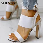 Сандалии женские с открытым носком, босоножки на высоком каблуке 9 см, ремешок на щиколотке, летняя популярная обувь