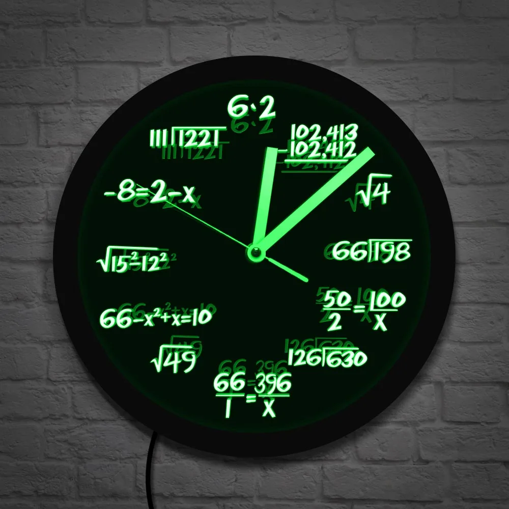 

Math Wall Clock with LED illumination Math Formula Pop Equation Luminous Wall Clock Watch Scicence Educational Gifts For Kids