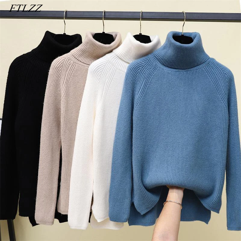 FTLZZ Новый Женский водолазка вязаный свитер осень зима Повседневный женский