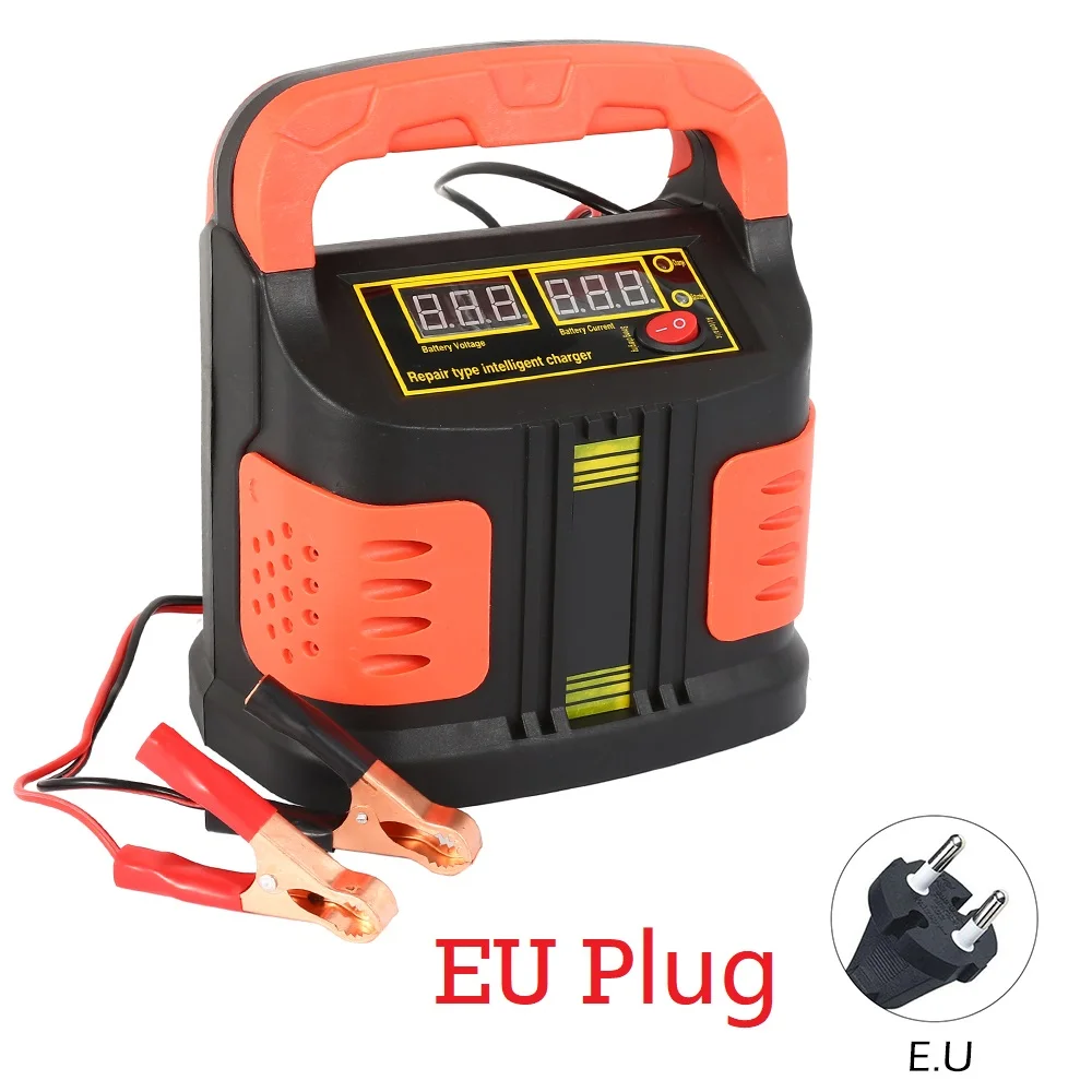 Портативный 350W 14A автоматическое устройство для Батарея Зарядное устройство регулировки ЖК-дисплей смарт-устройство для быстрой Мощность Зарядка для автомобиля, мотоцикла, 12 V-24 V автомобиль скачок стартер - Цвет: EU Plug