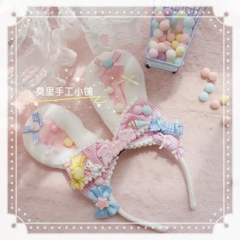 

Sweet Women Rabbit Plush Cute Ears Hair Hoop Headband Hair Accessories Girls Student Japanese KC Lolita Candy Headdress Cosplay