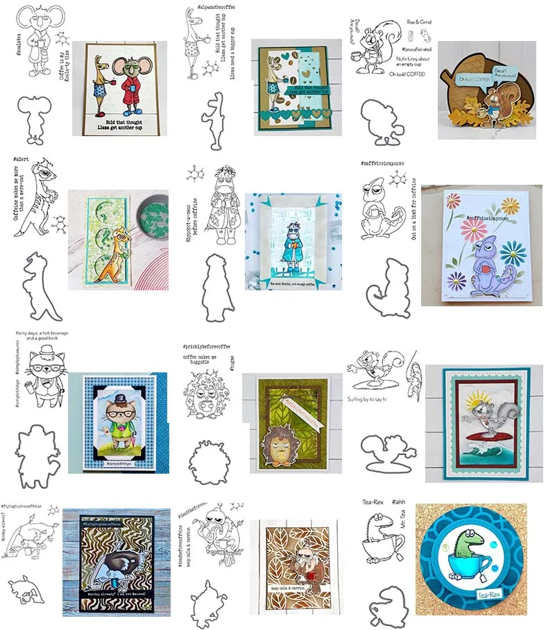 

New Caffeinated Lovely Animals Metal Cutting Dies&Silicone Stamps for Scrapbooking Craft Embossing Stencil Die Cut Card Making