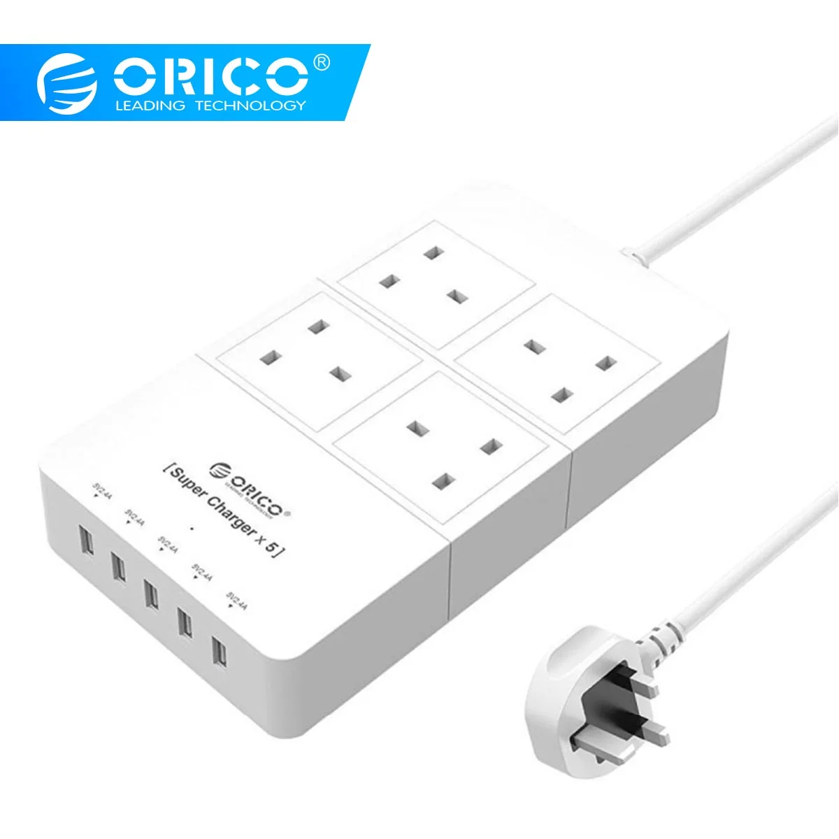 ORICO умная USB силовая лента с несколькими разъемами 4AC вилка стандарта Великобритании 5 портов USB зарядное устройство для дома и офиса Защита от перенапряжения настенное зарядное устройство адаптер