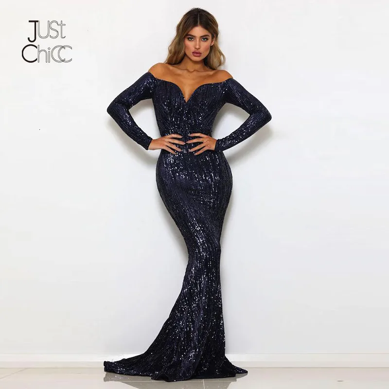 Joyfunear Off Shoulder Sequin пикантные летние платье Для женщин Русалка Bling Bodycon макси платье элегантный Платья для вечеринок Vestidos