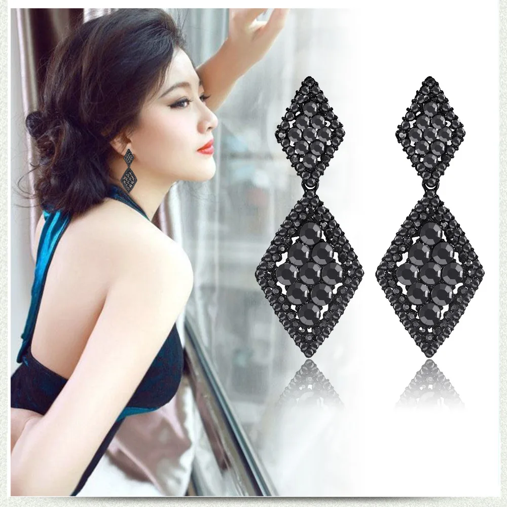 

Crystal exaggerated with long black vintage drop fashion earrings for women 2020 aretes largos de mujer statement for women