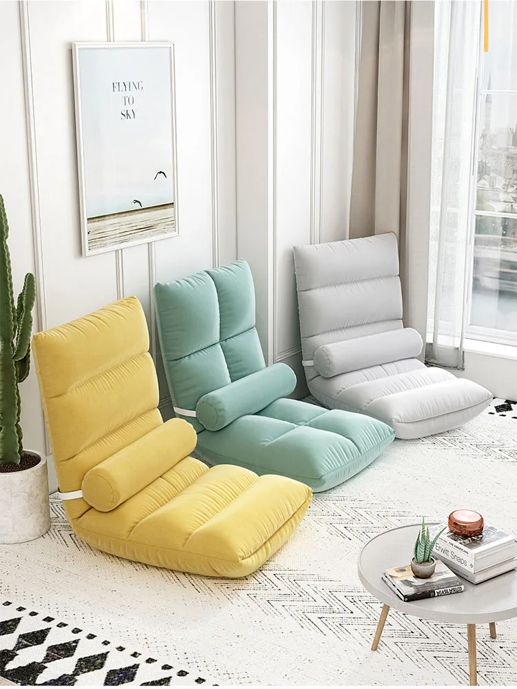 

Modern Leisure Folding Lounger Single Back Bedroom Lazy Sofas Fabric Floating Table Sofa Tatami Student Dormitory Leisure Chair