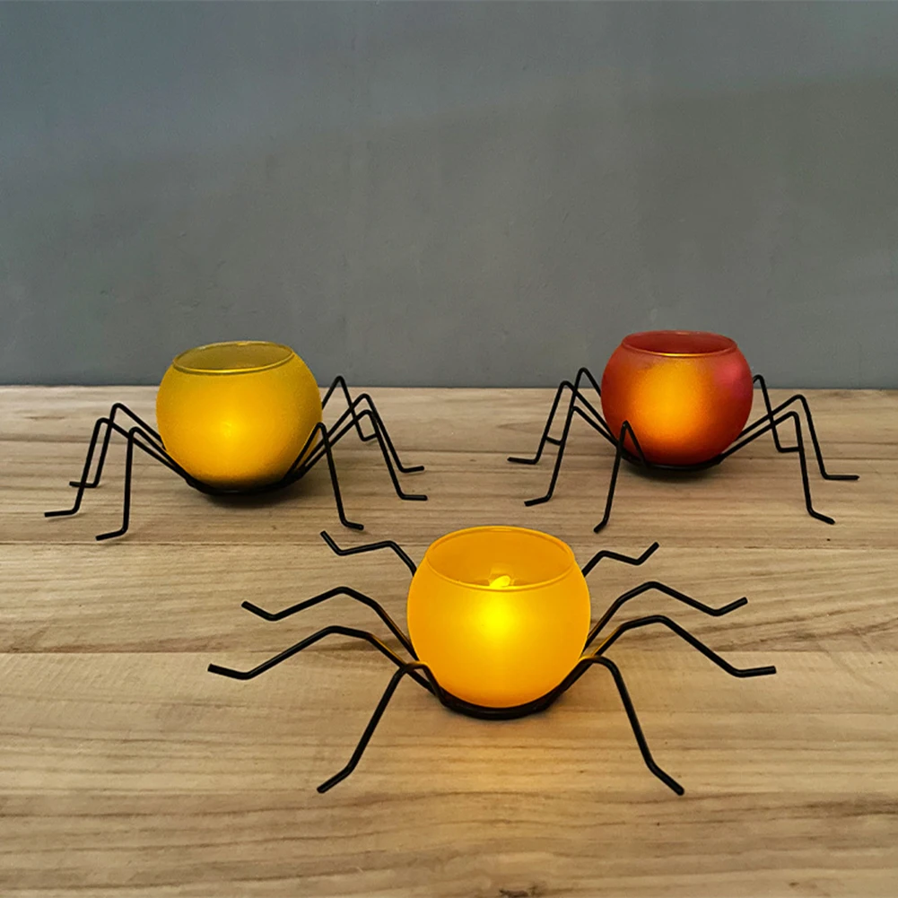 

Spider Shaped Candlestick Light Halloween Spider Candle Holder Lamp Ornament For Home Festival Party DIY Decorations