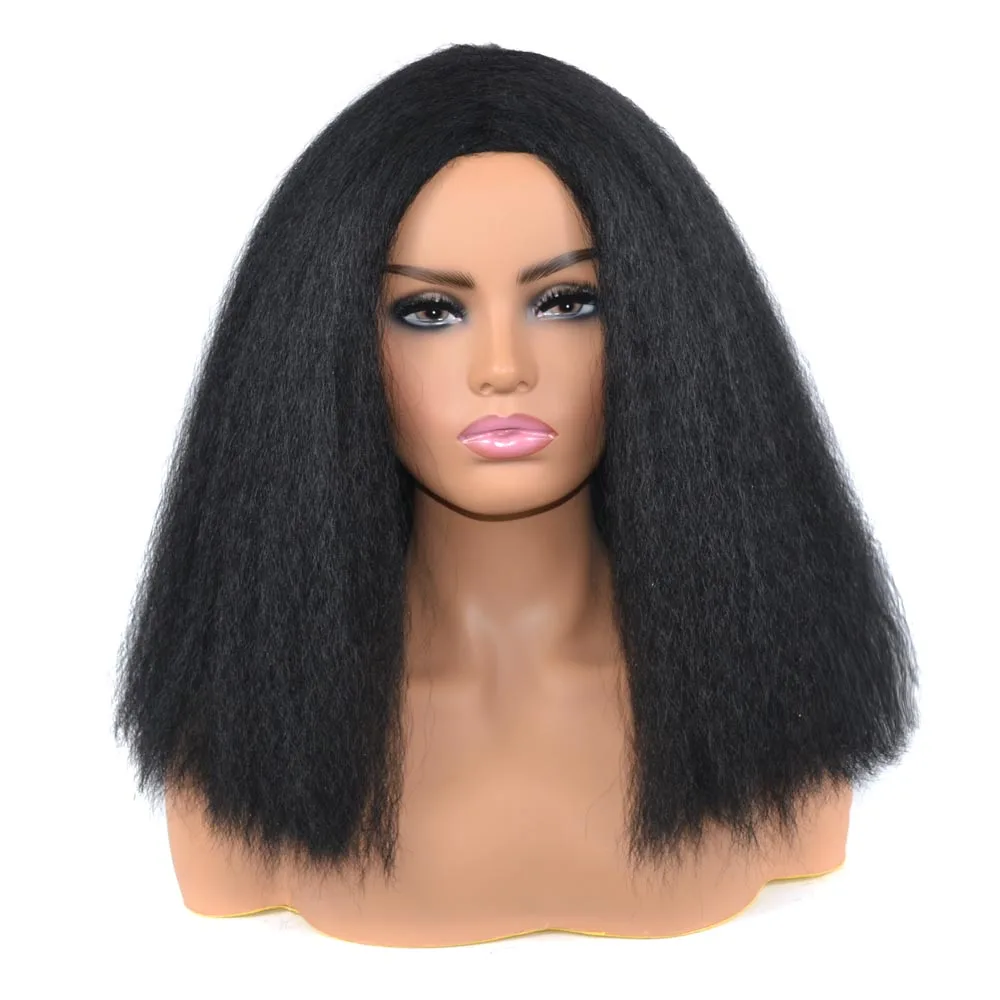 

Synthetic Hair Kinky Straight Wig Layered Synthetic Hair Women's Yaki Straight Wigs Platinum Natural Hairline For Black Women