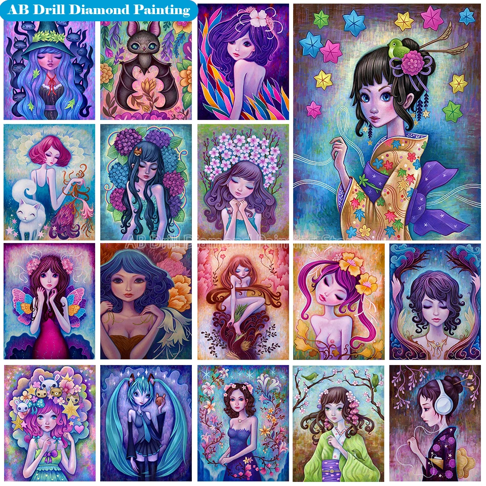 

5d Full AB Diamond Embroidery Cartoon Cross Stitch New Arrivals Girl Diamond Painting Sales Diy Mosaic Handicraft Home Decor