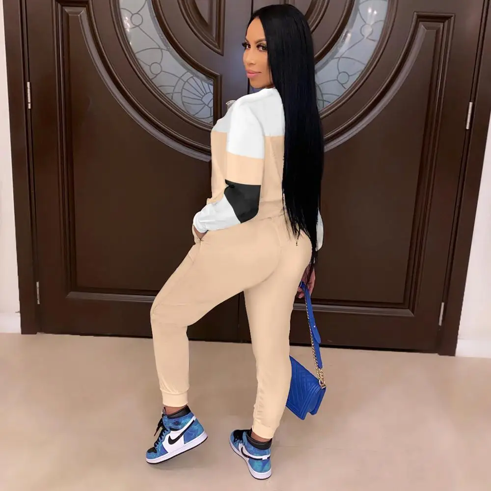 

Contrast Patchwork Loungewear Women 2 Pieces Outfits Long Sleeve Casual Sweatshirt Top Jogger Leggings Track Suit