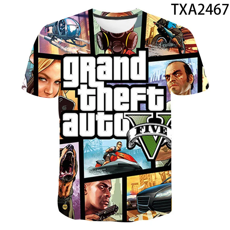 

2021 New Fashion Male 3d Print Grand Theft Auto Game Gta 4/5 Printed T Shirt Men And Women Short Sleeve Childrens Plus Size Tops