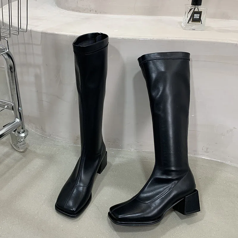 

Women's Knee High Boots Soft Leather Zipper Ladies Shoes Winter Long Boots Platform Footwear Woman Fashion Warm Boots 2021