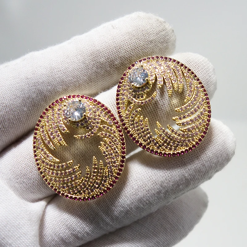 

Luxury Round shape African Dangle Earrings For Women Wedding Cubic Zirconia Crystal DUBAI Bridal Earrings Party Jewelry