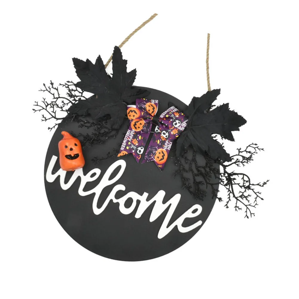 

1Pc Wooden Lovely Pendant Welcome Pattern Door Ornament for Home Black