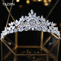 flower design women tiaras and crowns zircon copper bridal headpiece bride jewelry wedding hair accessories diademas de novia