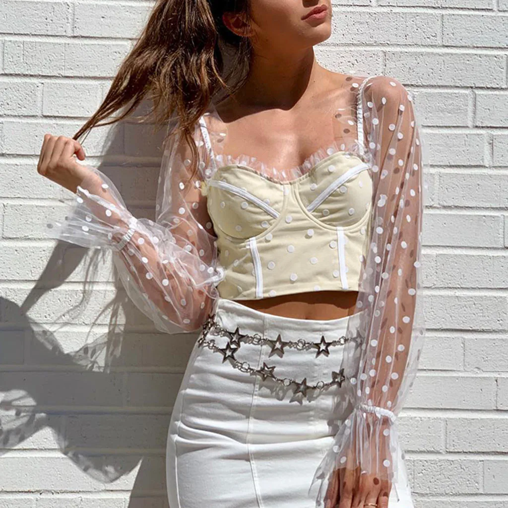 Женская блузка в горошек с длинным рукавом|Блузки| |