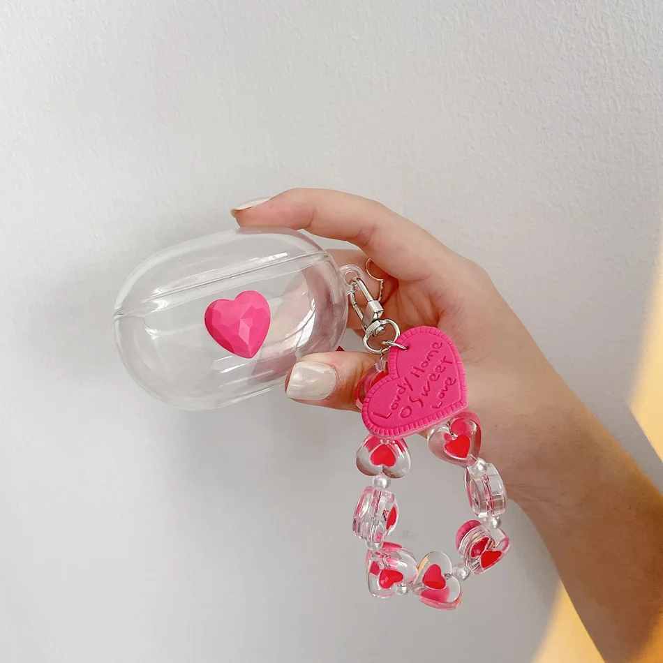 

love heart Wrist chain Cover For Beats Studio Buds Earphone Case Cartoon Wireless Accessories Protect StudioBuds soft clear Case