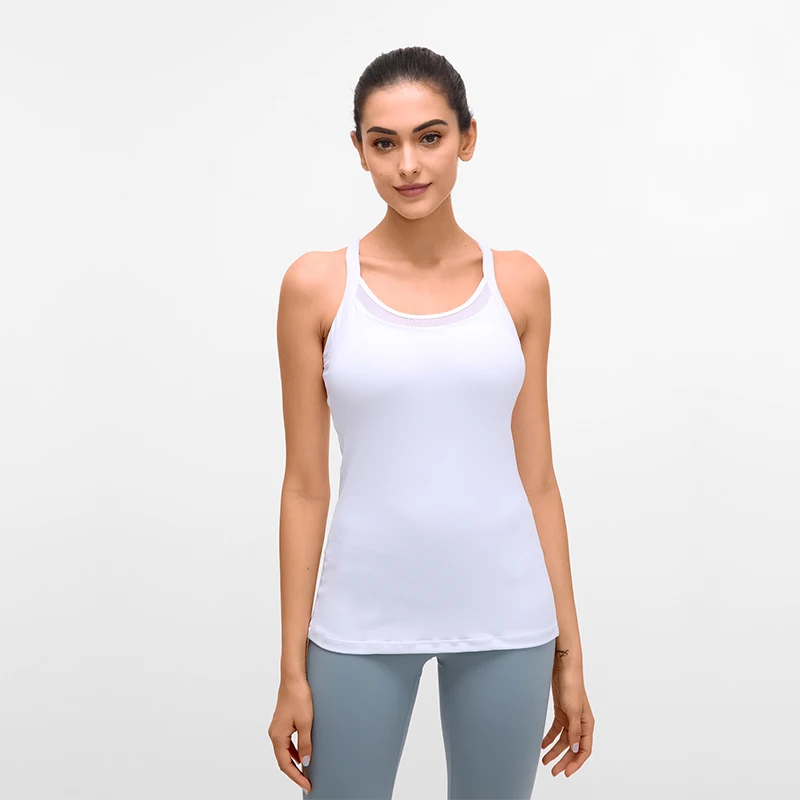 Однотонная Спортивная майка на бретельках для йоги женские Компрессионные