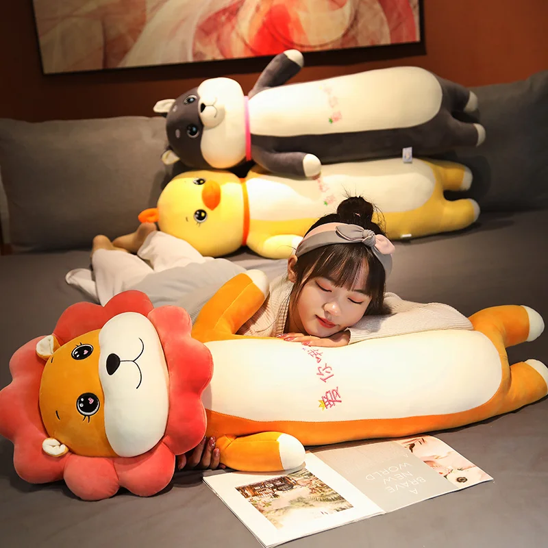 

Kawaii Long Body Smile Lion Chick Plush Toy Stuffed Soft Animal Husky Dog Pillow Sleeping Cushion for Kids Birthday Gift