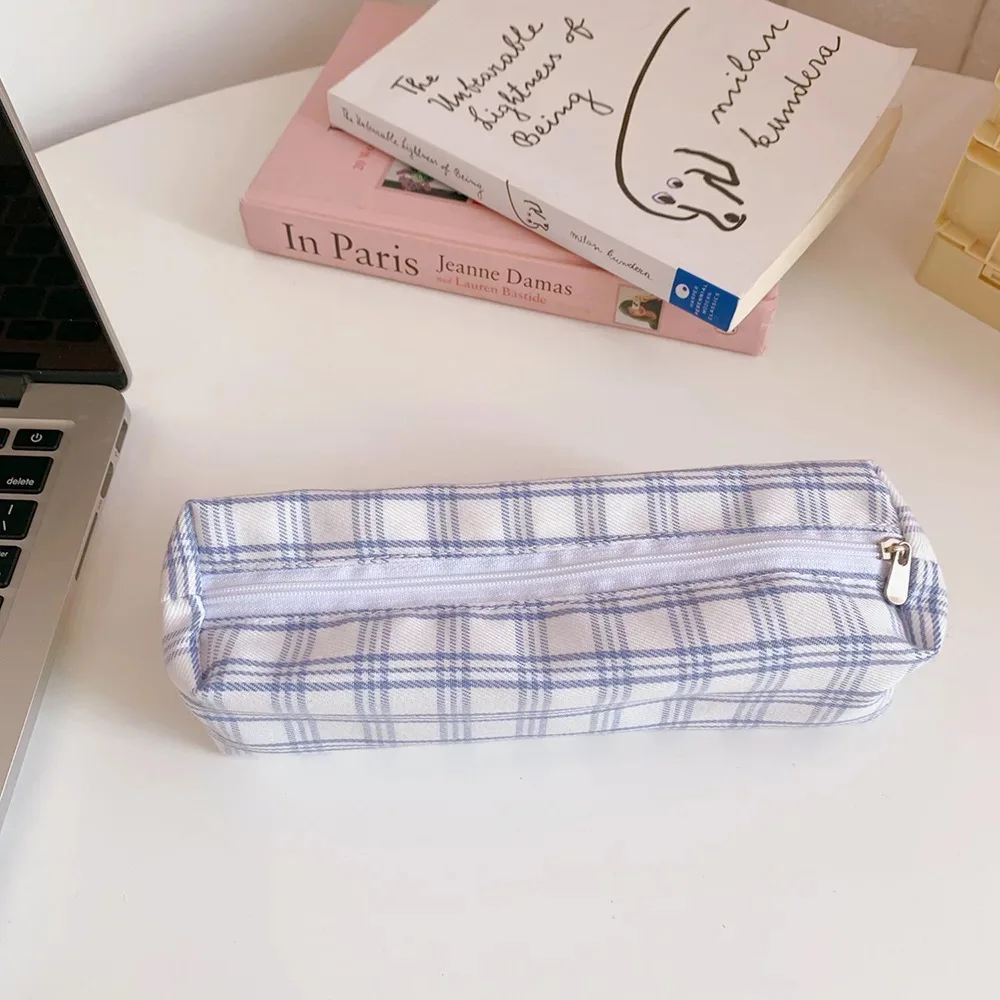 

Multicolor Plaid Simple Pencil Bag Students Lovely Large Capacity Creative Stationery Bag