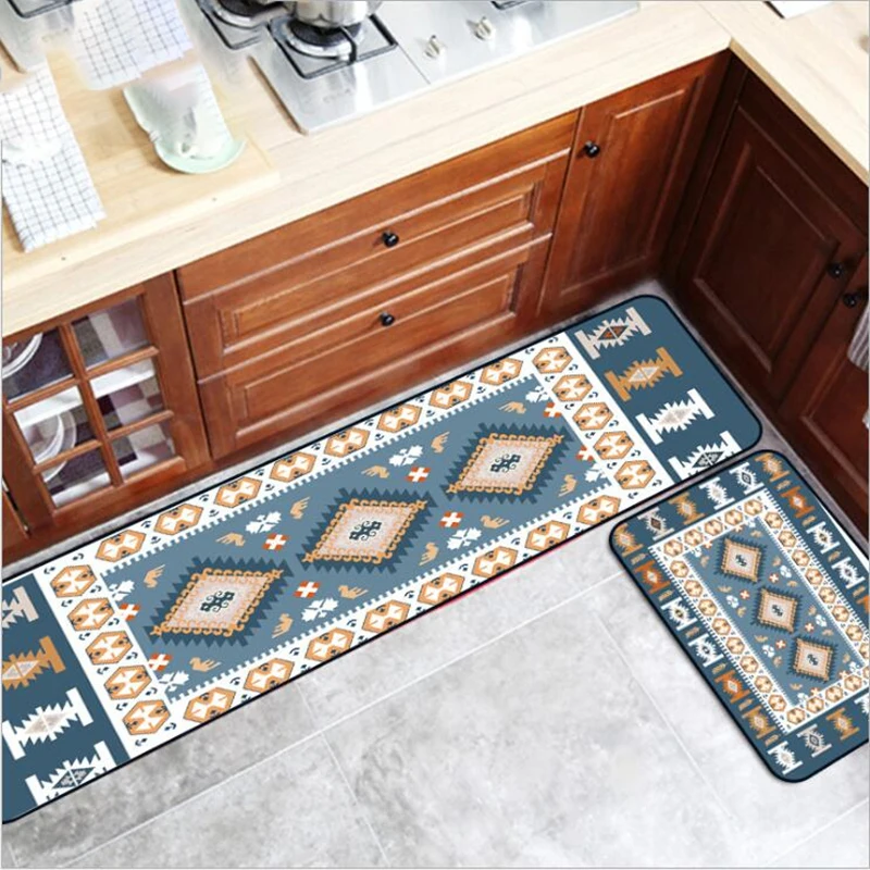 Модный Синий Геометрический кухонный коврик в этническом средиземноморском