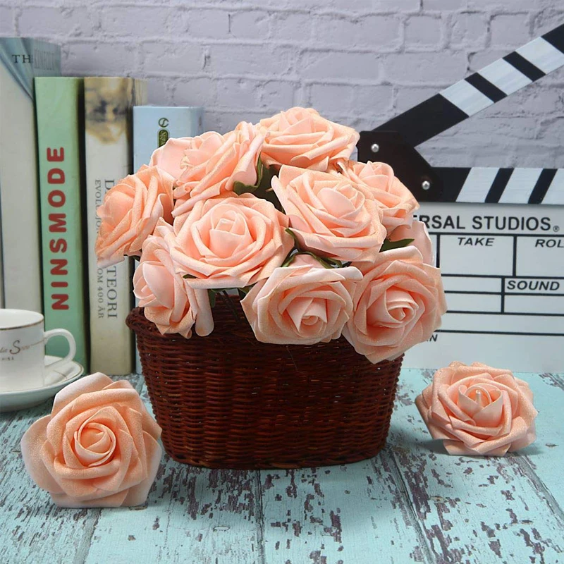 10 голов 7 см искусственные из ПЭ пены розы Букет невесты Роза со стеблем домашний