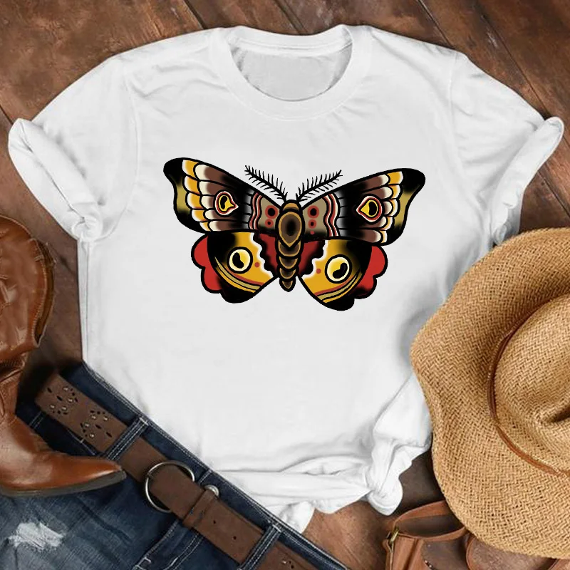 

Women Lady Cartoon Butterfly Floral Elegant 2021 Fall Autumn Shirt Clothes Tshirt Tee Womens Top Female Print T Graphic T-shirt
