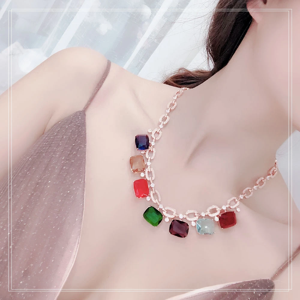 brand jewelry fashion trend high end temperament red necklace women hot salecolour banquet dance party free shipping quality free global shipping