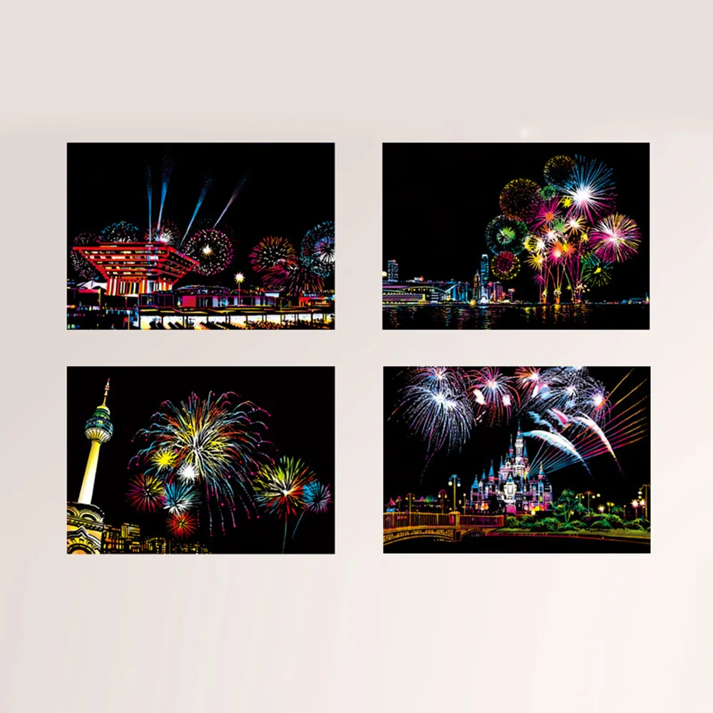 4 шт./компл. креативные поделки Scratch Scraping Painting Night View Sightseeing Pictures игрушки для детей
