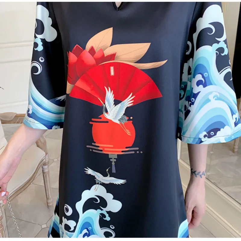 

2021 New M-4XL Plus Size Vintage Short Sleeve Summer Cheongsam Dresses Chinese Traditional Qipao Casual Party Women Midi Dress