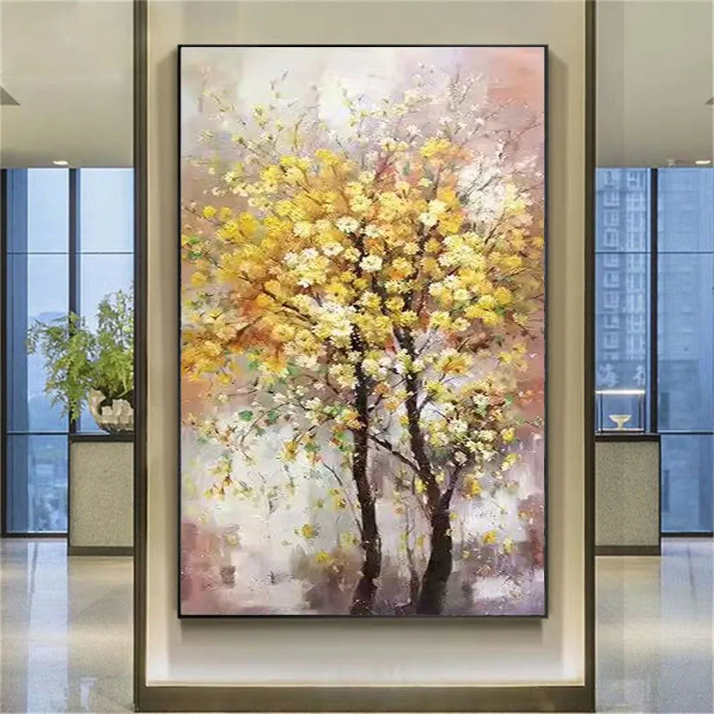 

modern Hand-painted beautiful oil painting abstract arbor flower gardenia yellow flower canvas painting for home living room art