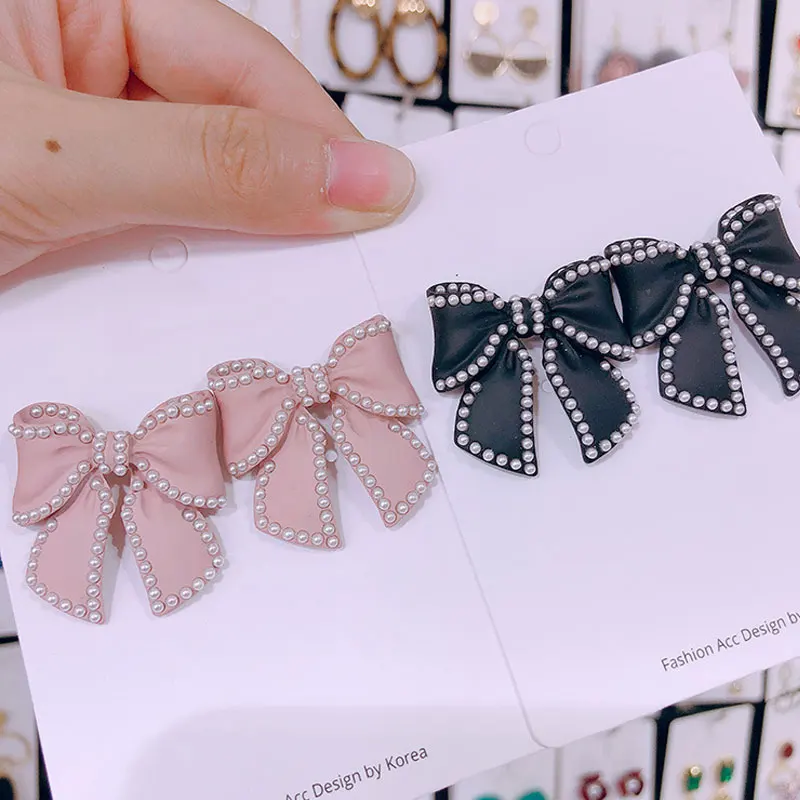 Корейские женские серьги Wweet с бантиком темпераментные жемчугом простые дикие