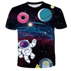 2021 Детская футболка с 3D рисунком астронавта, топы, летняя футболка с коротким рукавом, детские тканевые рубашки для мальчиков и девочек