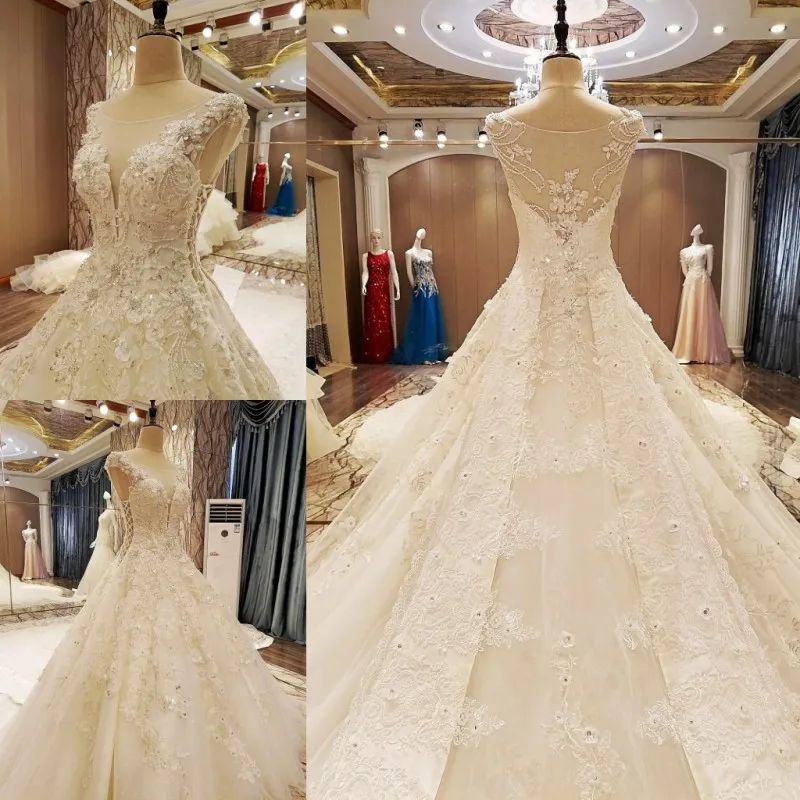 LS77843 элегантное кружевное свадебное платье с накидкой с круглым вырезом без рукавов вечернее платье без спинки длиной до пола свадебное платье robe de mariage