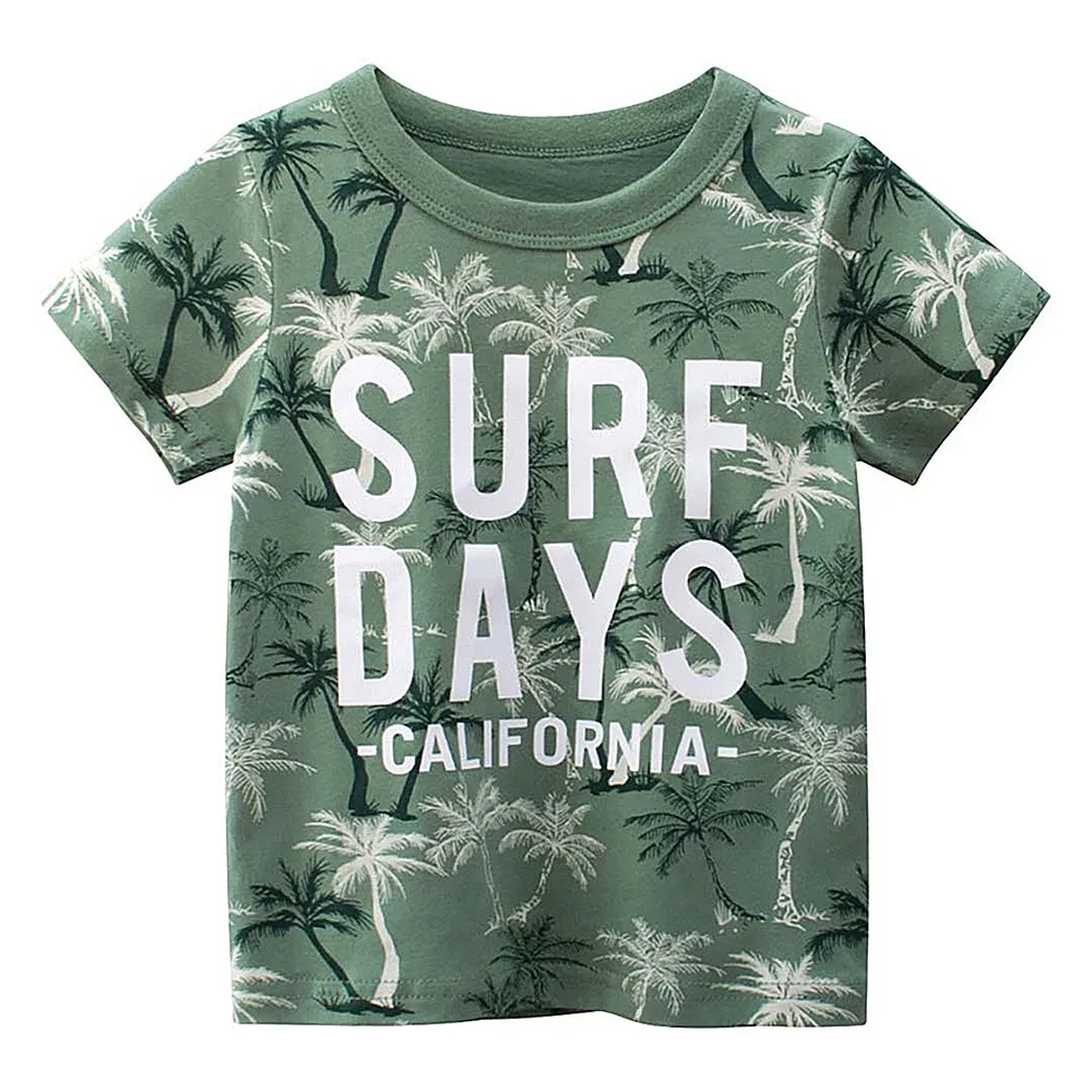 

Kids Boys Summer Short Sleeve Tree Letter Printed Cotton Loose Casual Top Fashion Comfortable Soft Round Neck Green T-shirt