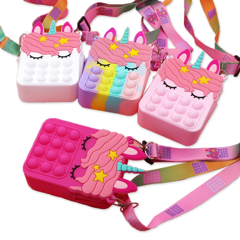 

Children Bag Silicone Coin Purse One-shoulder Diagonal Bag Fidget Toys Push Bubbles Simple Dimple Toy