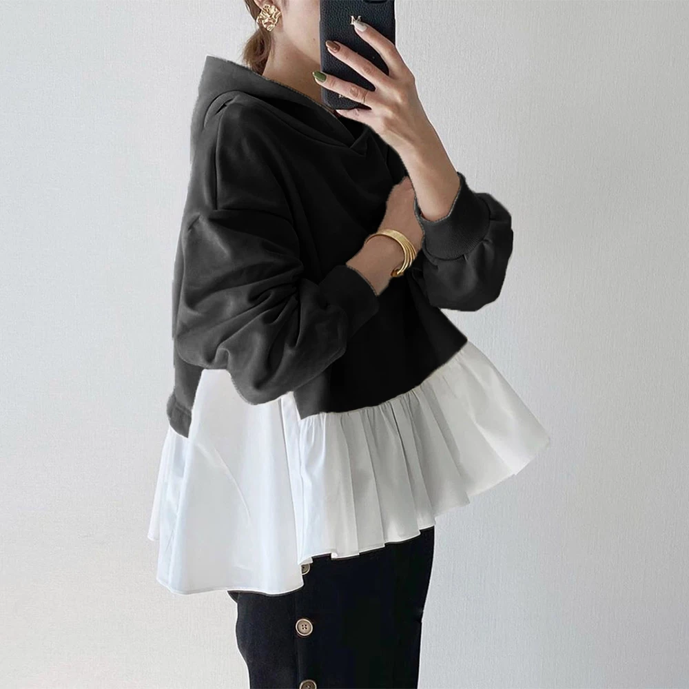 Женская толстовка с рюшами свободная Повседневная Толстовка большого размера на