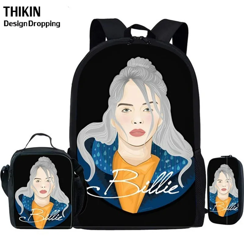 THIKIN Новые 3 шт./набор Billie Eilish школьные сумки для подростков мальчиков и девочек хип-хоп детский школьный рюкзак Rapper Женская Повседневная сумка