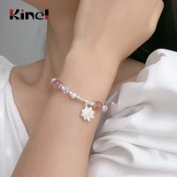 kinel new arrival genuine 925 sterling silver strawberry quartz flower bracelets for women valentines day jewelry gift