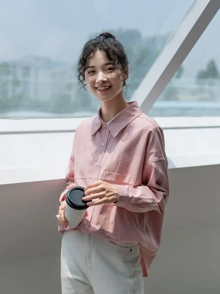 

Boyfriend Shirts Loose Casual Cotton Shirts Women's Long Sleeve Tops Pockets Oversized Blouses 2021Fashion Clothes