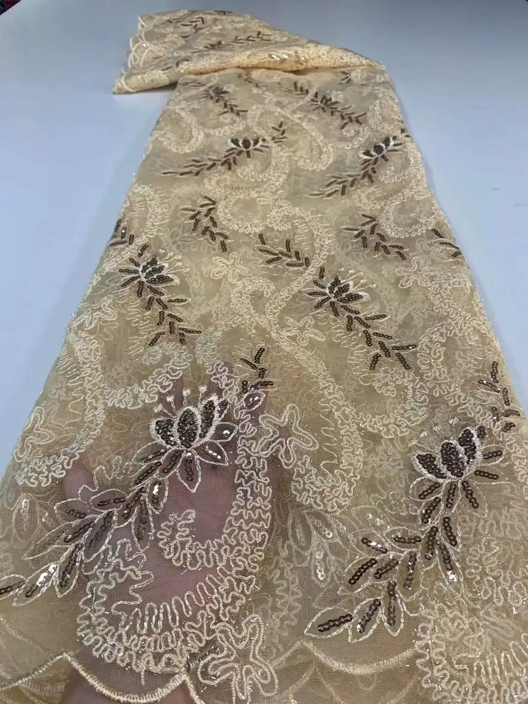 

Multicolor African Lace Fabric 5 Yards Evening Party Wedding Dress Sequins Tulle Embroidery Craft Sewing DIY Design Wholesale
