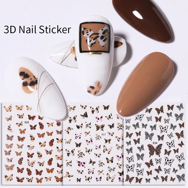 

Spring Flowers 3D Nail Stickers Butterfly Leopard Adhesive Nail Transfer Decals Sliders Wraps Colorful DIY Nail Art Decorarion