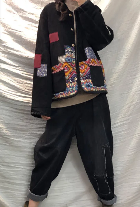 Винтажные женские вельветовые парки 2019 Осень Зима Свободные Теплые Длинные