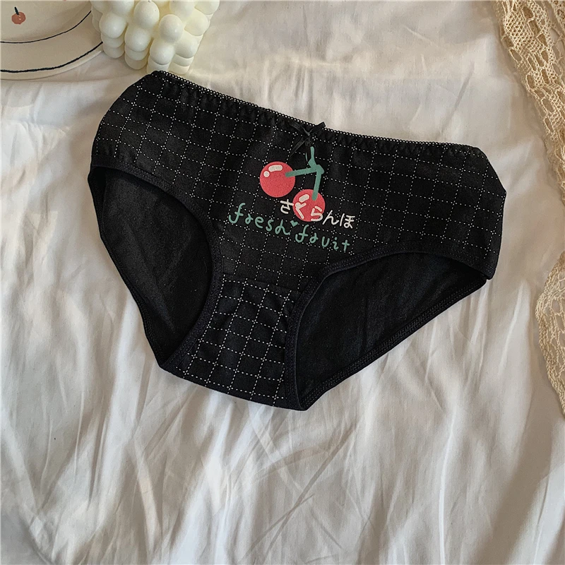 Черные трусики с принтом вишни 4 предмета нижнее белье со средней талией для