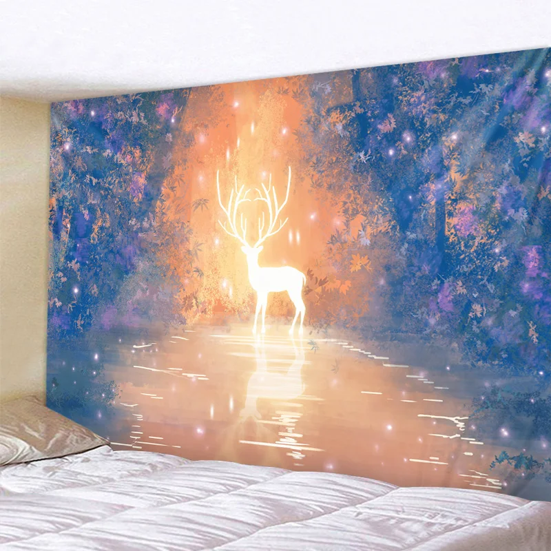 

Beautiful Elk Fantasy Tapestry Nordic Style Fantasy Forest Wall Hanging Living Room Bedroom Children's Room Decoration