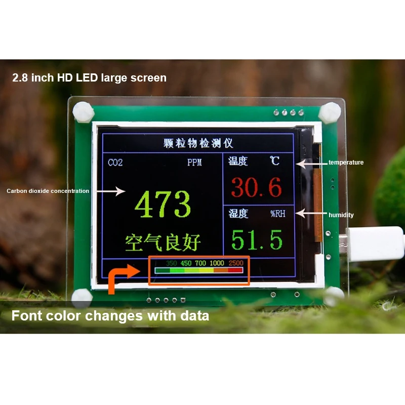 2 8 дюймов (около 7 1 см) цифровой автомобильный детектор качества воздуха CO2 тестер