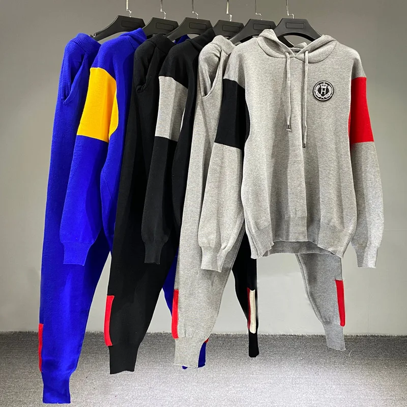 

Female 2021 Ladies hooded warm sweaters Tops + wide leg pants Women's clothing tracksuits S7183
