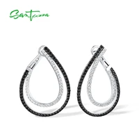 santuzza pure 925 sterling silver earrings for women sparkling black spinel white cubic zirconia glamorous fashion fine jewelry