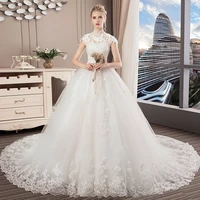 wedding dress 2021 new vestido de noiva high neck 1m long train lace up ball gown princess luxury lace plus size robe de mariee